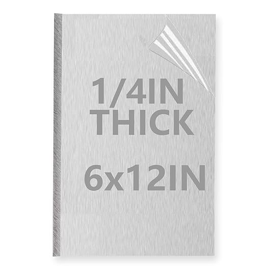 1/4Inch Thick Aluminum Sheet Plate, 6” x 12” Heavy Duty Aluminum Sheets Plates with Protective Film, 6061 Flat Plain Panel Plate Solid Metal Sheet Plate for Crafting Structural Framing Base Plate