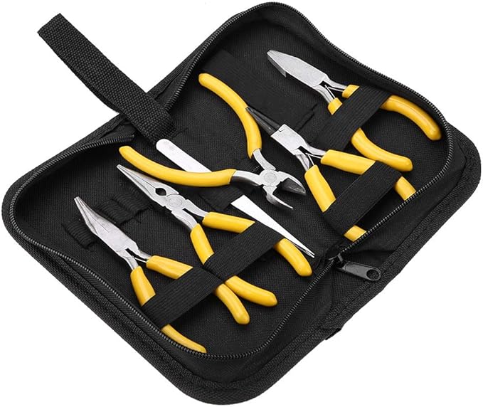 Jewelry Pliers, 5Pcs Professional Jewelry Pliers Tools Kit Includes Round Nose Pliers, Bent Nose Pliers, Needle Nose Pliers, Flat Nose Pliers for Jewelry Beading Repair Making