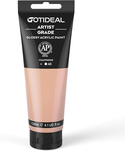 GOTIDEAL Acrylic Paint Champagne Flesh Tubes(120ml, 4.1 oz) Non Toxic Non Fading,Rich Pigments for Painters, Adults & Kids, Ideal for Canvas Wood Clay Fabric Ceramic Craft Supplies (Champagne)