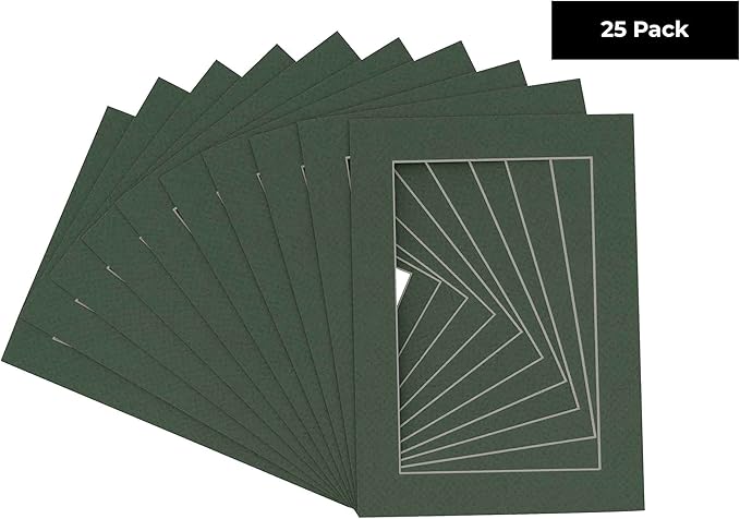 11x14 Mat for 8.5x11 Photo - Precut Hunter Green Picture Matboard for Frames Measuring 11 x 14 Inches - Bevel Cut Matte to Display Art Measuring 8.5 x 11 Inches - Acid Free Pack of 25 MATS