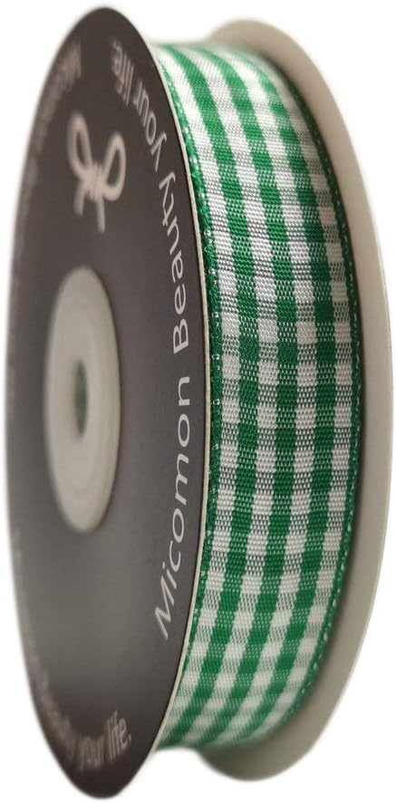 Green Gingham Plaid Checked Ribbon 25 Yards Each Roll 100% Polyester (5/8",Green)