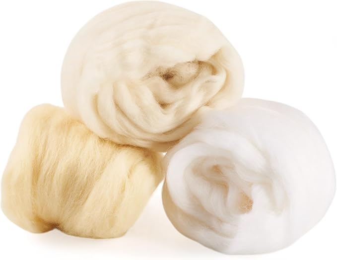 Boutigem 60G 3 Colors White Needle Felting Wool, Soft Chunky White Wool Roving - Image 7
