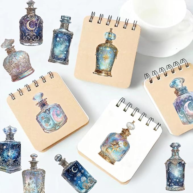 50PCS Lunar Phase Crystal Bottle Stickers – Clear Watercolor Moon & Star - Image 7