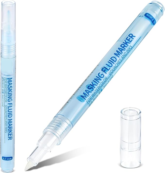 2 Pcs Masking Fluid Pen for Watercolor Painting, Capacity with Applicator Tip, Masking Fluid Marker for Various Art Projects Watercolor Ink (Blue,0.7mm)