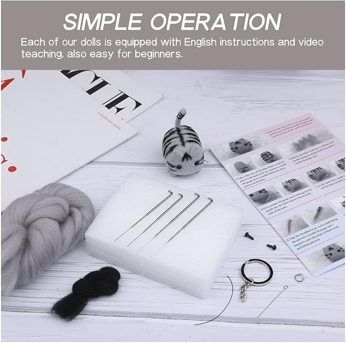 QMNNMA Felting Kit for Beginner, Tabby Cat Wool Felting Kit for Beginner | - Image 3