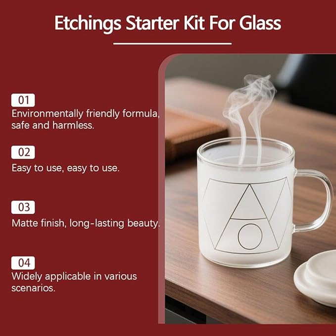10oz Frosted Etch Starter Kit for Glass,Glassware Etching Kit Creates Permanent Etched Patterns,Art Mirrors Frosted Cream for Mirrors,Windows, Glass Etching Starter Medium for Intricate Designs