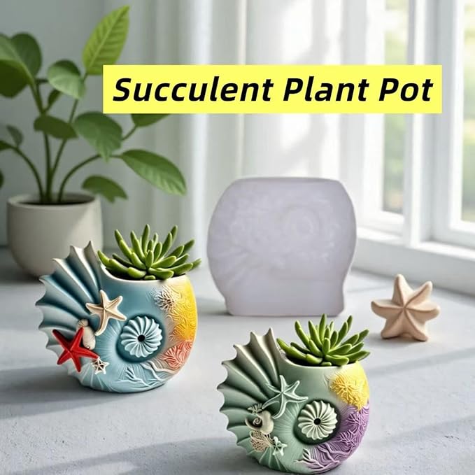 Sea Animal Candle Holder Resin Molds Silicone Epoxy Resin Jar Conch Shell Shaped Plaster Candle Holder Wax Molds, DIY Casting Home Décor