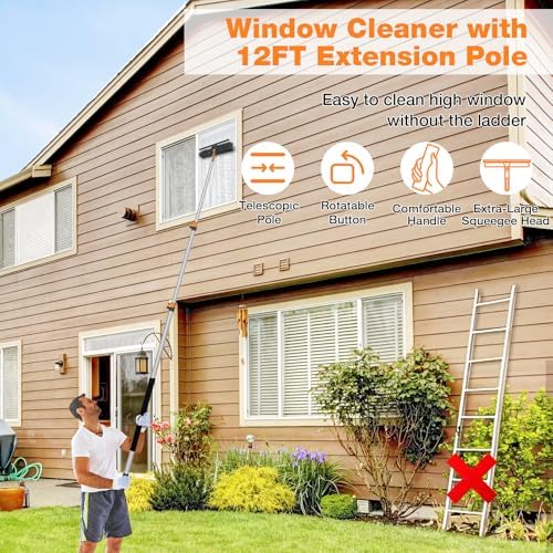 12Ft Window Squeegee with Extension Poles, 2-in-1 Window Cleaning Kit with - Image 5