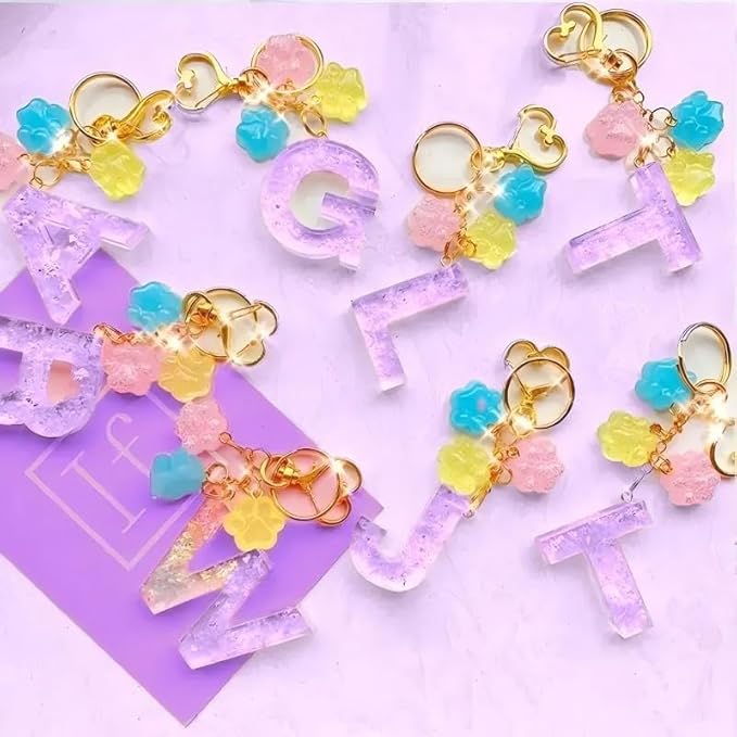 YV-cozx UV Resin Jewelry Making Kit,Crystal Clear Resin with 26 Letter Molds and Casting Tools,DIY Jewelry Making Kit for Necklace,Keychain,Earring (Purple Letter)