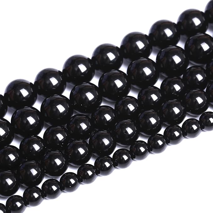6mm 66pcs Natural Black Agates Onyx Stone Beads Smooth Round Loose Spacer Beads for Jewelry Making DIY Bracelets 15"