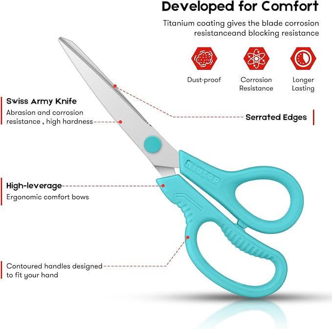 Scissors, Niutop 8" All Purpose Scissors Heavy Duty Ergonomic Comfort Grip - Image 2