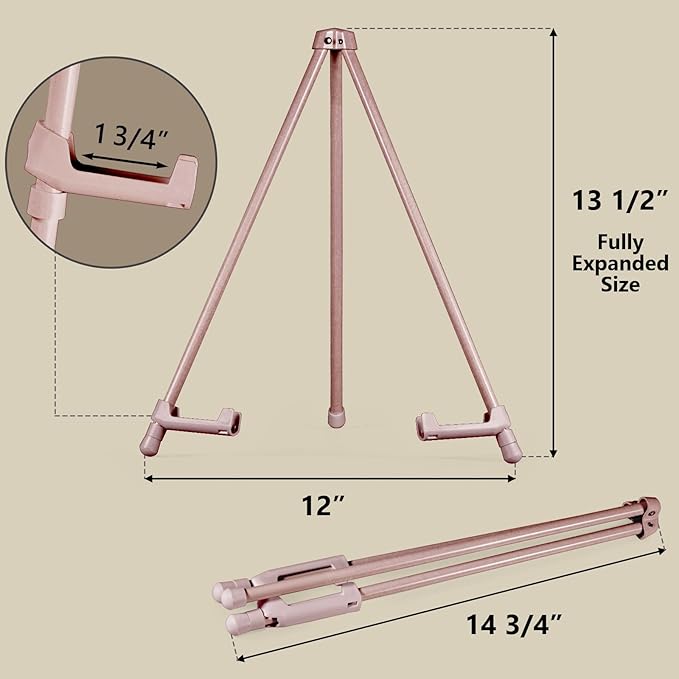 14" High Tabletop Instant Display Easel, Small Desktop Steel Easel Stand with Adjustable Holders for Paintings, Posters and Store Signs(Champagne, 1Pack)