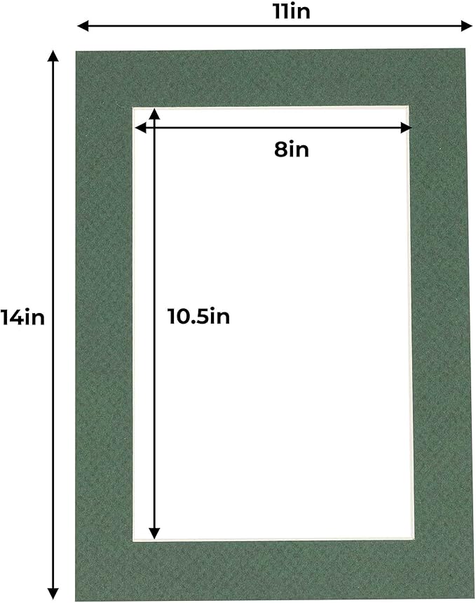 11x14 Mat for 8.5x11 Photo - Precut Hunter Green Picture Matboard for Frames 11 x 14 Inches - Bevel Cut to Display Art 8.5 x 11 Inches - Acid Free Pack of 100 MATS with Backing Boards & Clear Bags