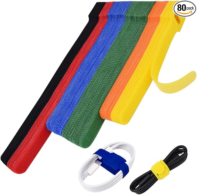 80pcs Cable Ties Reusable Multicolor Wire Ties Cable Management Cord Ties by NAYZWOK