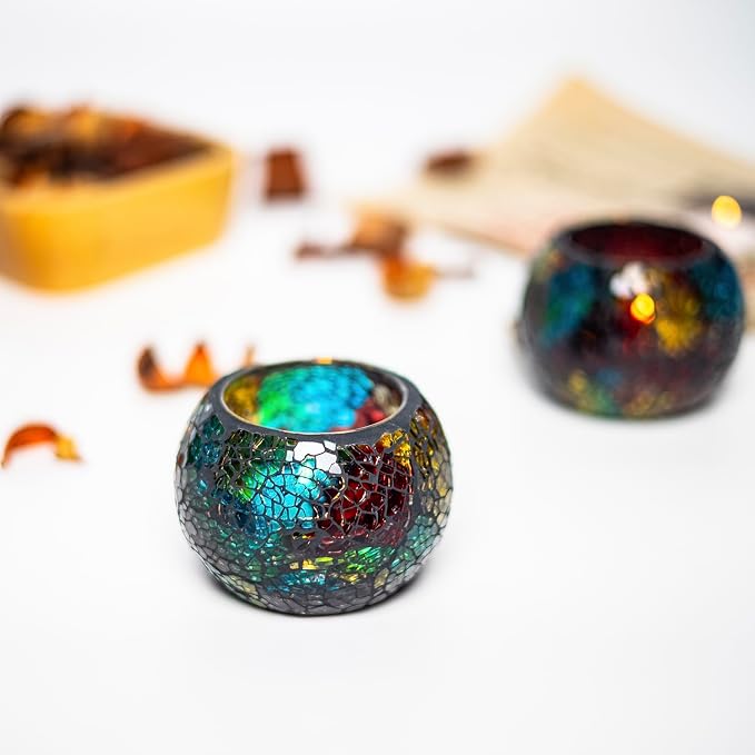 Colorful Mosaic Glass Tea Light Holders, Handmade Romantic Tealight Holders - Image 8