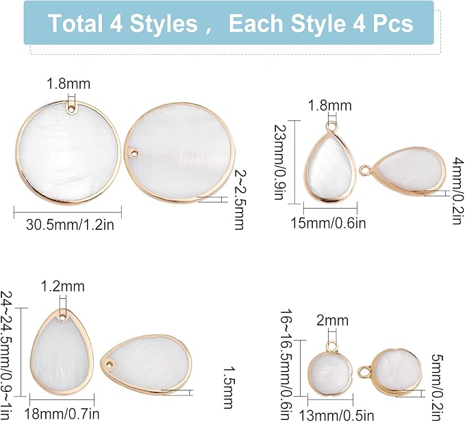 SUNNYCLUE 1 Box 16Pcs 4 Style Natural Shell Charms Freshwater Shell Teardrop - Image 2