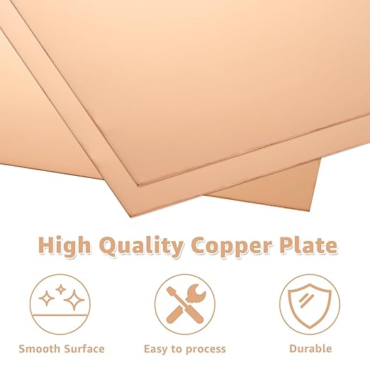 2PCS Pure Copper Sheet 12”x 12”x 0.02”, 24 Gauge(0.5mm) Thickness, 99.9% Cu Metal, Film Attached Copper Plates, Copper Plate Sheet for Crafts DIY Decoration