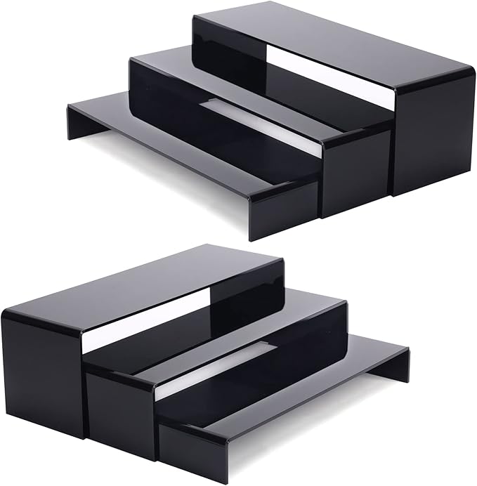 ANDGOO 6Pcs Large Acrylic Risers, 2 Set Black Rectangular Showcase Collectibles by ANDGOO