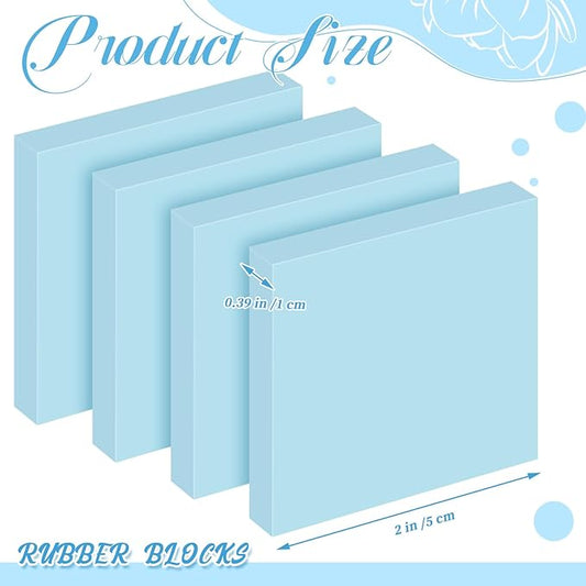 Frienda 24 Pcs 2" x 2" Rubber Carving Blocks Linoleum Blocks for Printmaking, Stamp Making, DIY Crafting, Scrapbook, Painting, Soft and Easy to Carve (Light Blue)
