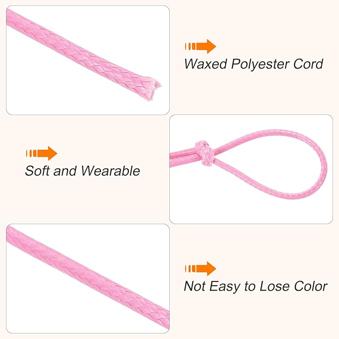 MECCANIXITY Waxed Cord 1mm Waxed Thread 87 Yard Wax String Leather Cord for Bracelet Making, Necklaces, Beading, Jewelry Making and DIY Crafts(Pink)
