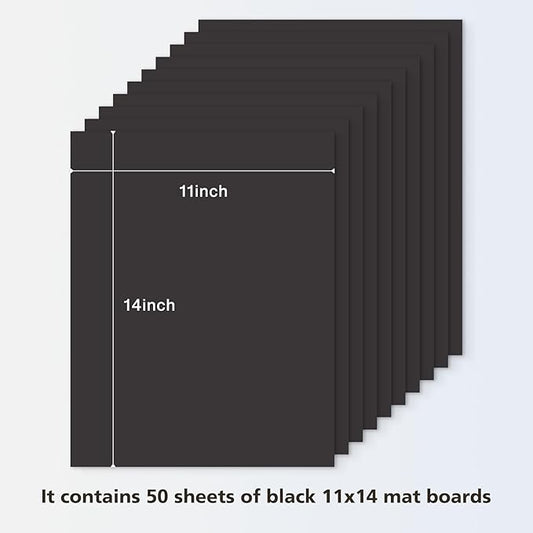 Golden State Art, 11x14 Uncut Photo Mat Matboard - Black Uncut Mats for DIY Projects, Presentation Boards, Art Crafts (50 Pack)