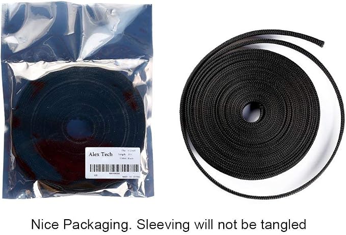 25ft - 1/4 inch PET Expandable Braided Sleeving – Black – Alex Tech Braided - Image 6