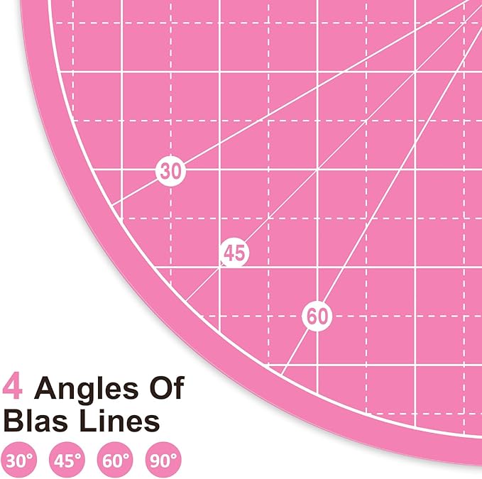 Headley Tools 10"x10" Round Rotating Cutting Mat, Self Healing Mat with 360-Degree Rotation & Anti-Slip Base, Sewing Board Cutting Mat Perfect for Fabric Quilting Leather Hobby Project, Pink