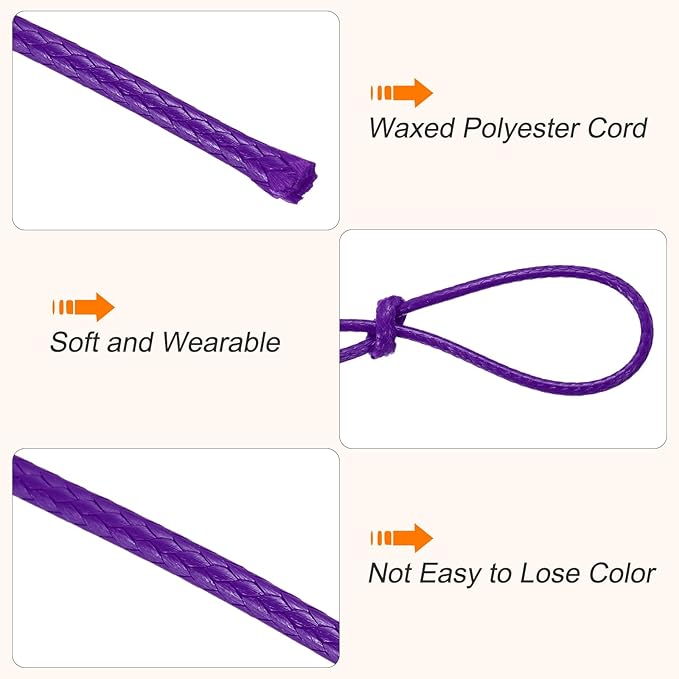 MECCANIXITY Waxed Cord 1mm Waxed Thread 87 Yard Wax String Leather Cord for Bracelet Making, Necklaces, Beading, Jewelry Making and DIY Crafts(Dark Purple)