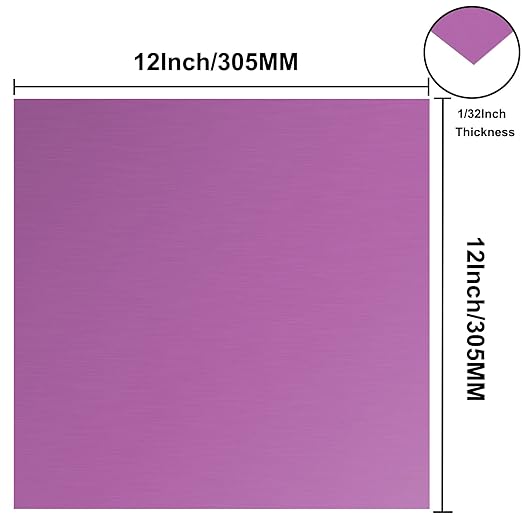 Anodized Aluminum Sheet Metal 12 x 12 x 1/32 Inch Purple Metal Plates for Laser Engraving, 0.8MM Thin Decorative Sheets for Crafting, House Decoration