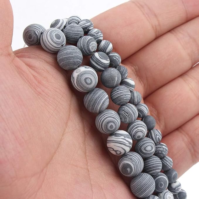 4mm Matte Black and White Malachite Bead, 15-Inch Matte Round Loose Stone Beads - Image 6
