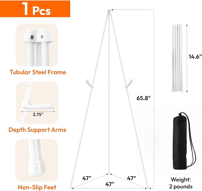 JEAWIWI 1PCS White Easel Stand for Wedding Sign Stand, 66 Inches Lightweight - Image 2