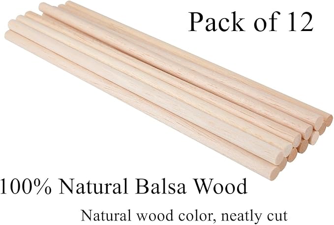 1/2 x 12 Inch Round Wood Dowel Rods Wood Sticks Wooden Dowel Rods Unfinished Wood Balsa Wood Sticks for Crafts and DIY Projects, 12 PCS