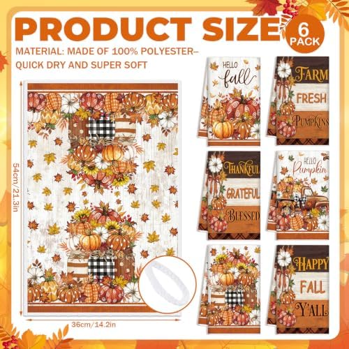Redbaker 6 Pcs Fall Kitchen Towels, Ivory Pumpkin Funny Dish Towel, Autumn - Image 2