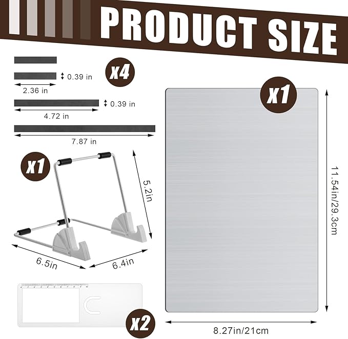 Flutesan 8 Pcs Cross Stitch Accessories and Tools 11.5 x 4.7 Inch Metal Magnet Board Chart Knitting Pattern Holder 2 Bookmark Magnifier with Ruler 1 Bracket 4 Magnet Strips for Crafts Work Supplies