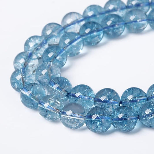 4mm 90pcs Blue Topaz Crystal Quartz Natural Stone Round Loose Beads for Jewelry Making DIY Bracelet Necklace Earrings (Blue Crystal, 4mm)