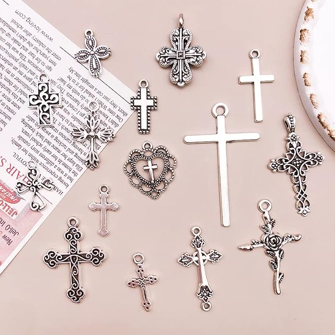 WOCRAFT 120pcs Antique Silver Cross Charms - Image 3