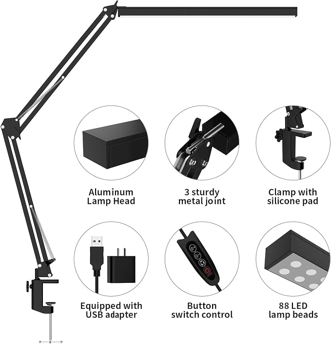 LED Desk Lamp, Manicure Table Lamp, Eye-Caring Drafting Light, Dimmable Office - Image 3