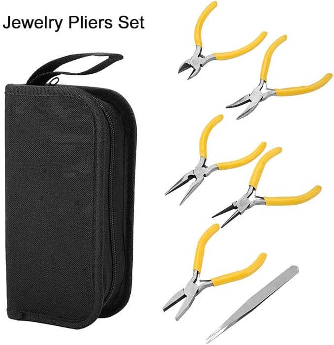 Jewelry Pliers, 5Pcs Professional Jewelry Pliers Tools Kit Includes Round Nose Pliers, Bent Nose Pliers, Needle Nose Pliers, Flat Nose Pliers for Jewelry Beading Repair Making