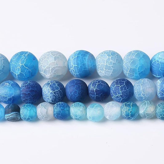 60PCS 6MM Blue Frosted Agate Stone Beads Energy Healing Beads for DIY Jewelry Bracelet Necklace Making for Jewelry Making15Inch…