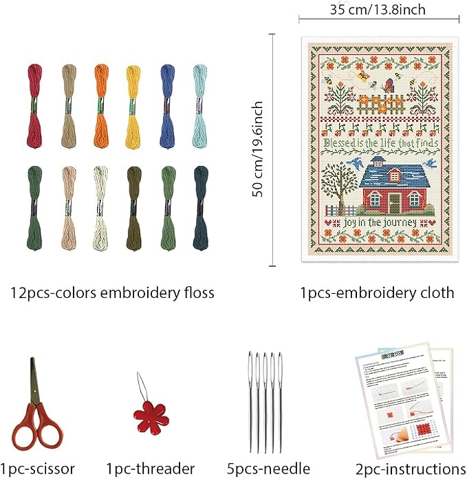FREEBLOSS Cross Stitch Wall Hanging Kits Stamped Embroidery Starter Kits Pre - Image 2