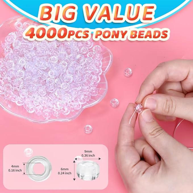 IOOLEEM 4000pcs Clear Pony Beads, Beads - Image 2