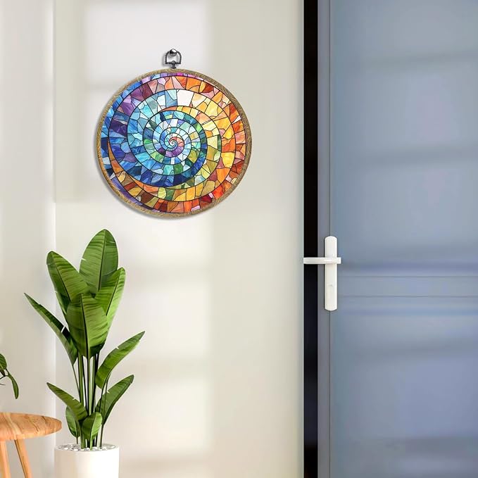 Colorful Boho Rainbow Geometric Spiral Sun Art Gift Framed Round Wall Decor - Image 6