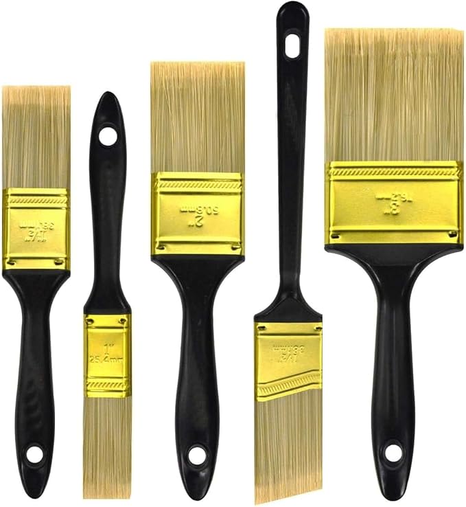 Great Andrew Paint Brushes, 5 Pack 1" 1.5" 2" 3" Flat 1.5" Angled | Paint Brush by Greatandrew