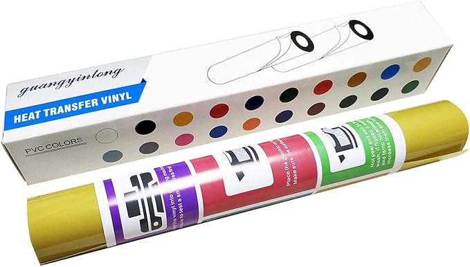 Guangyintong Gold Heat Transfer Vinyl HTV Rolls, 12" x 8ft Glossy Surface Iron on Vinyl for T-Shirts, Easy to Cut & Weed for All Cutter Machines