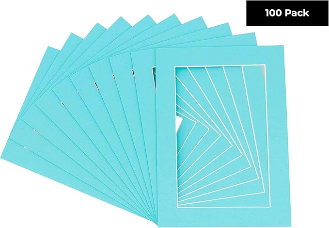 11x14 Mat for 8.5x11 Photo - Precut Aquamarine Blue Picture Matboard for Frames 11 x 14 Inches - Bevel Cut to Display Art 8.5 x 11 - Acid Free Pack of 100 MATS with Backing Boards & Clear Bags