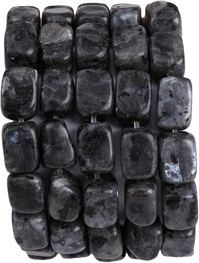 Natural Black Spectrolite Cuboid Stone Loose Semi Gemstone Beads for Jewelry Making 8mmx12mm 38cm/Strand