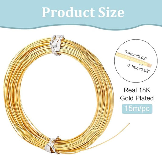 BENECREAT 26Gague 49.2 Feet Real 18K Gold Plated Square Brass Wire, Gold Soft Jewelry Wire for Necklace and Bracelet Making