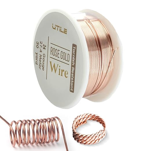 UTILE 18 20 22 24 Gauge 90 ft 99.9% Pure Soft Copper Wire for Electroculture Gardening, Jewelry Making, Crafting Wire Bendable, Plant Wire (Rose Gold 24)