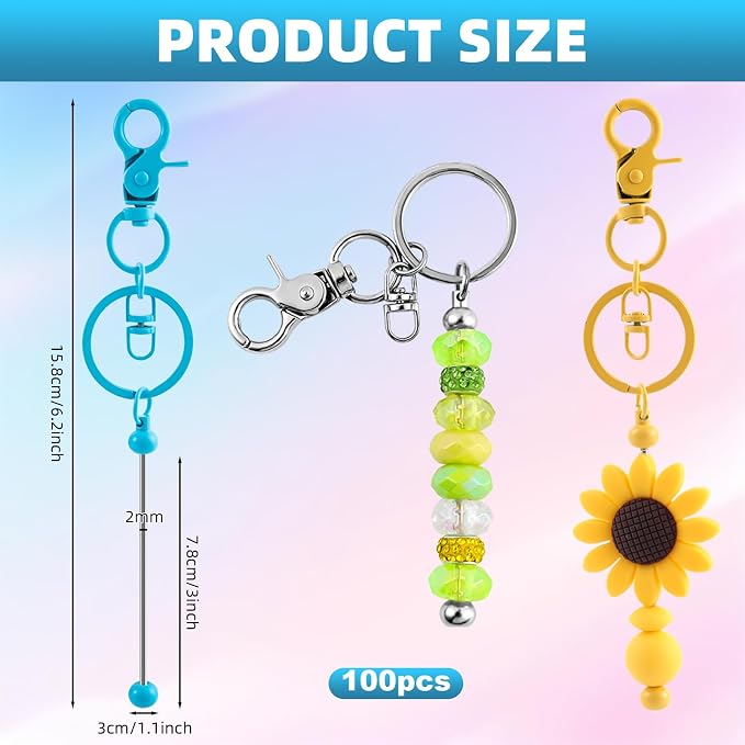 100 Pcs Beadable Keychains Bulk Kit – DIY Keychain Making Supplies - Image 2
