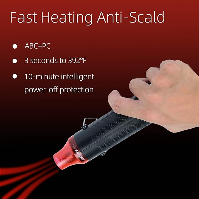 Heat Gun for Crafting, 110V 300W Handed Hot Air Gun, 3.28FT Ultra-Long Cable Portable Heat Gun with Stand and Power Cord for Shrinking Wrapping PVC, DIY Embossing and Drying Paint (Black)